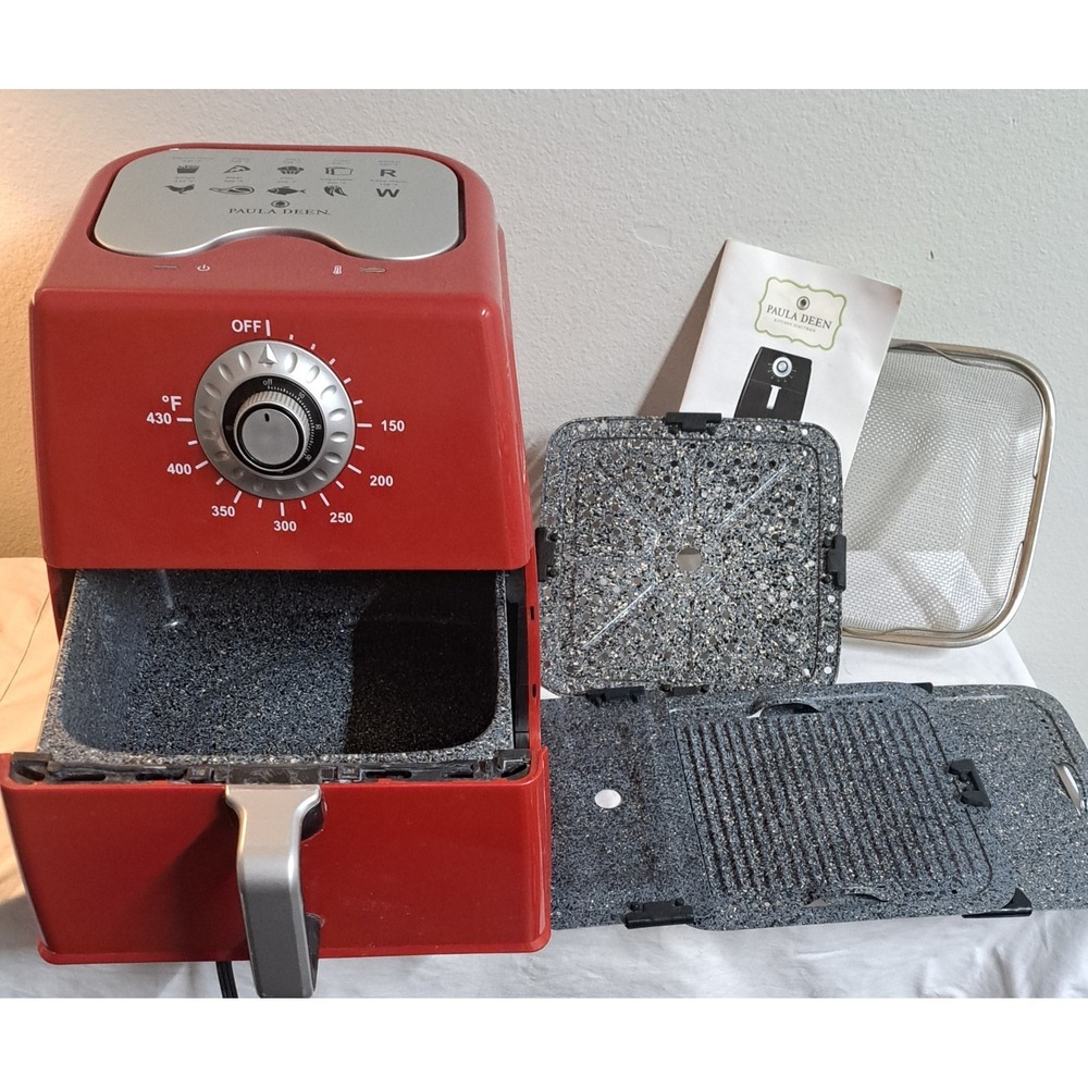 Paula Deen 8.5 Qt XL Analog Air Fryer Red 1700W w/ Crisper Tray Grill Plate Mesh